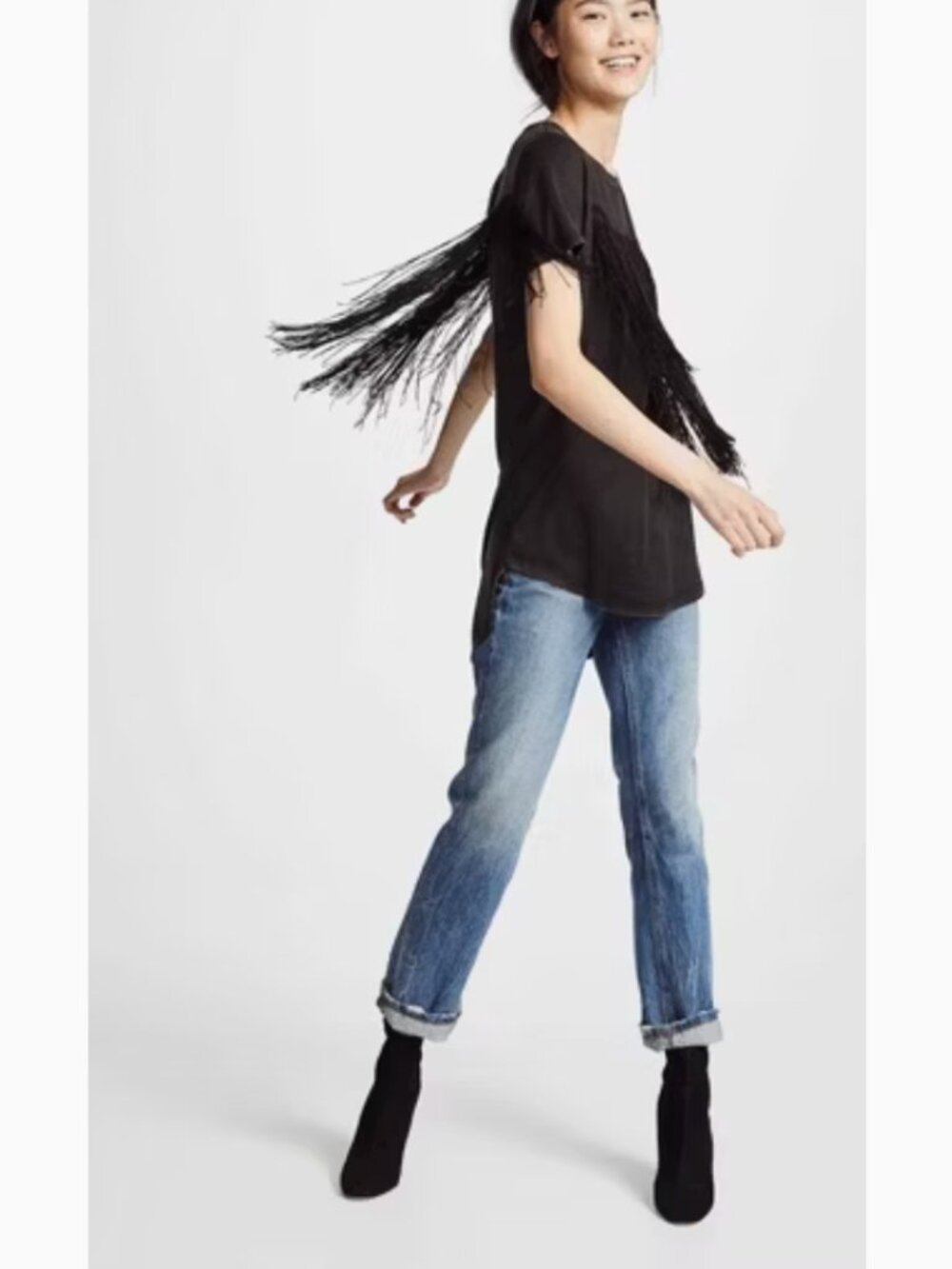 Haute Hippie Fringe Boho Western Faded Black Embroidered Nashville tee M - Picture 15 of 15